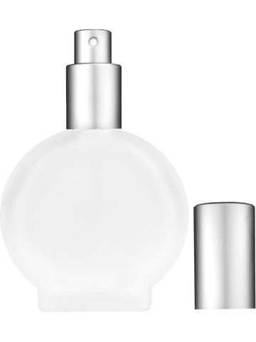 Circle design 50 ml, 1.7oz  frosted glass bottle with  matte silver spray pump.