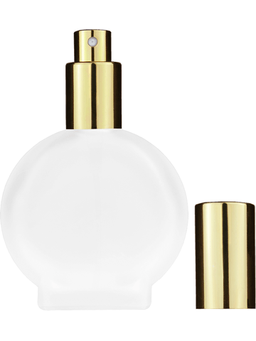 Circle design 50 ml, 1.7oz  frosted glass bottle with  shiny gold spray pump.
