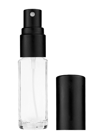 Cylinder design 5.5ml, 1/6oz Clear glass bottle with matte black spray.