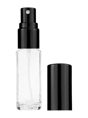 Cylinder design 5.5ml, 1/6oz Clear glass bottle with shiny black spray.