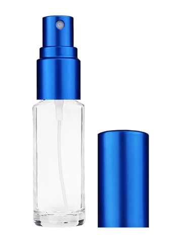 Cylinder design 5ml, 1/6oz Clear glass bottle with matte blue spray.
