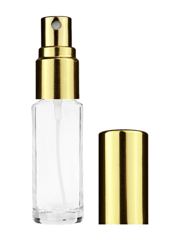 Cylinder design 5ml, 1/6oz Clear glass bottle with shiny gold spray.