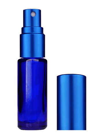 Cylinder design 5ml, 1/6oz Blue glass bottle with matte blue spray.
