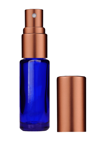 Cylinder design 5ml, 1/6oz Blue glass bottle with matte copper spray.