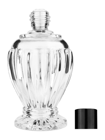 Diva design 100 ml, 3 1/2oz  clear glass bottle  with reducer and black shiny cap.