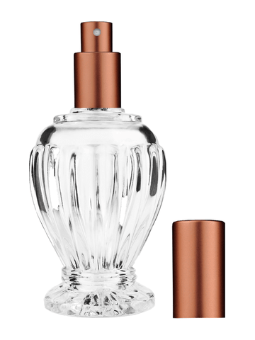 Diva design 100 ml, 3 1/2oz  clear glass bottle  with matte copper spray pump.