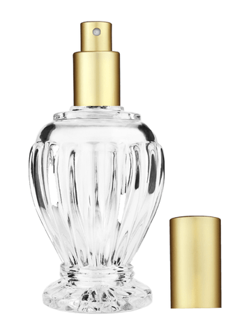 Diva design 100 ml, 3 1/2oz  clear glass bottle  with matte gold spray pump.