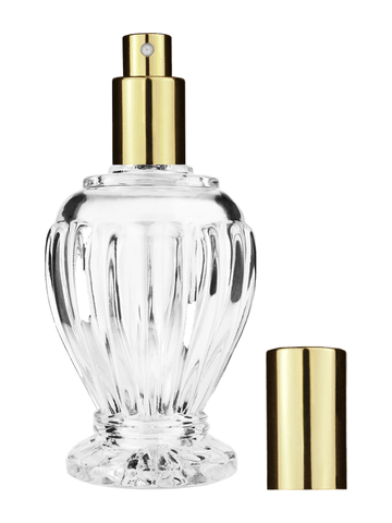 Diva design 100 ml, 3 1/2oz  clear glass bottle  with shiny gold spray pump.