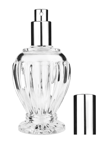 Diva design 100 ml, 3 1/2oz  clear glass bottle  with shiny silver spray pump.