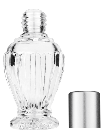 Diva design 30 ml, 1oz  clear glass bottle  with reducer and tall silver matte cap.