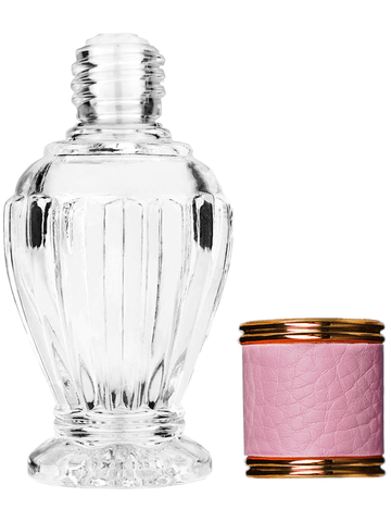 Diva design 30 ml, 1oz  clear glass bottle  with reducer and pink faux leather cap.