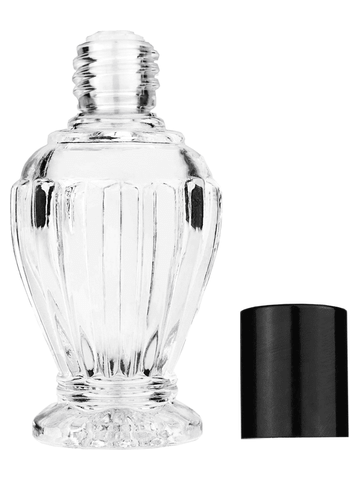Diva design 30 ml, 1oz  clear glass bottle  with reducer and tall black shiny cap.