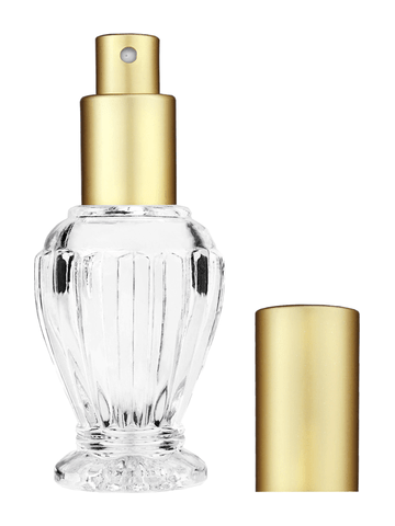 Diva design 30 ml, 1oz  clear glass bottle  with matte gold spray pump.