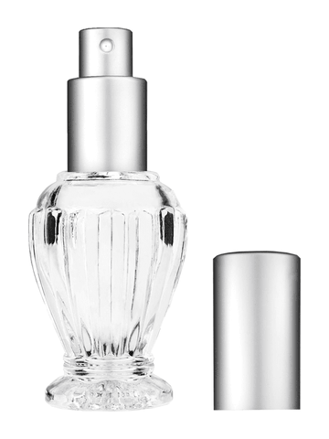 Diva design 30 ml, 1oz  clear glass bottle  with matte silver spray pump.