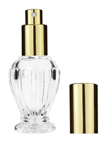 Diva design 30 ml, 1oz  clear glass bottle  with shiny gold spray pump.