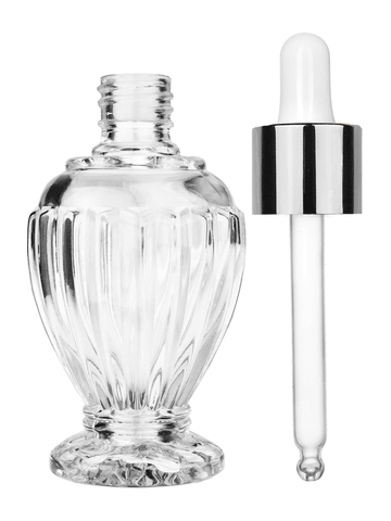 Diva design 46 ml bottle with white dropper with shiny silver collar cap,