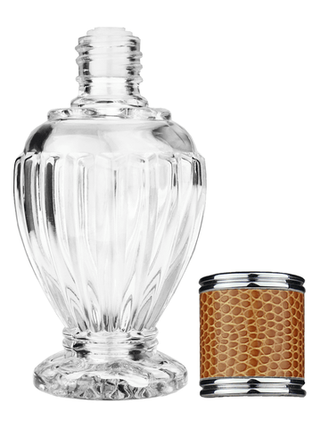 Diva design 46 ml, 1.64oz  clear glass bottle  with reducer and brown faux leather cap.
