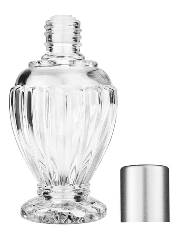 Diva design 46 ml, 1.64oz  clear glass bottle  with reducer and tall silver matte cap.