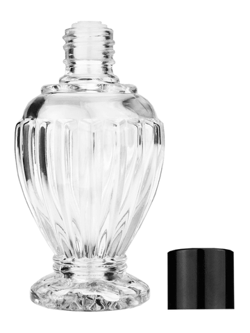 Diva design 46 ml, 1.64oz  clear glass bottle  with reducer and black shiny cap.