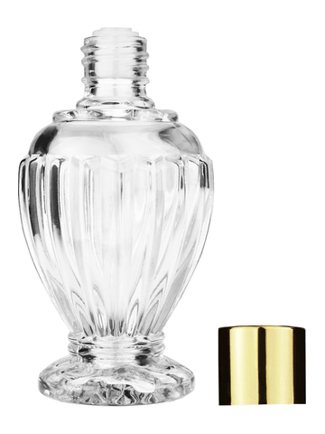 Diva design 46 ml, 1.64oz  clear glass bottle  with reducer and shiny gold cap.