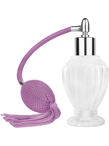 Diva design 46 ml, 1.64oz frosted glass bottle with Lavender vintage style bulb sprayer with tassel with shiny silver collar cap.