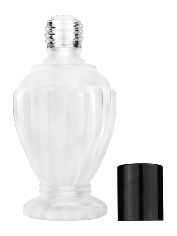 Diva design 46 ml, 1.64oz frosted glass bottle with reducer and tall black shiny cap.