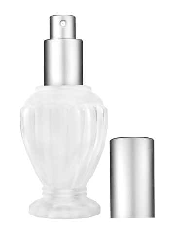 Diva design 46 ml, 1.64oz frosted glass bottle with matte silver spray pump.