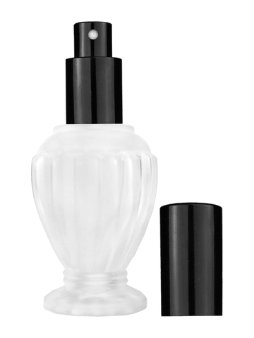 Diva design 46 ml, 1.64oz frosted glass bottle with shiny black spray pump.