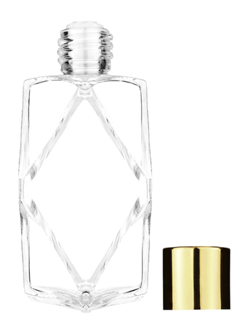 Diamond design 60ml, 2 ounce  clear glass bottle  with reducer and shiny gold cap.