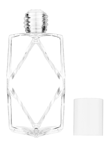 Diamond design 60ml, 2 ounce  clear glass bottle  with reducer and white cap.