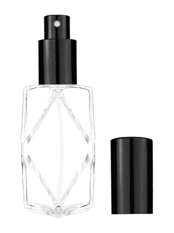 Diamond design 60ml, 2 ounce  clear glass bottle  with shiny black spray pump.