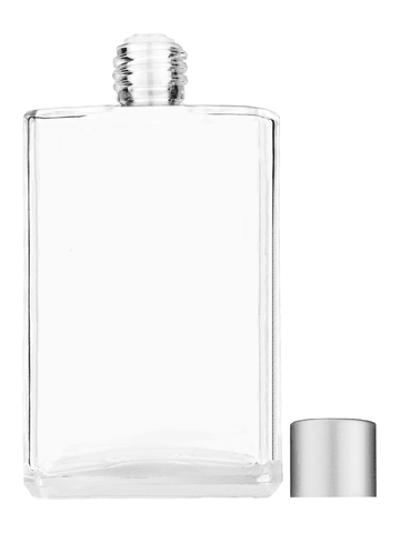 Elegant design 100 ml, 3 1/2oz  clear glass bottle  with reducer and silver matte cap.