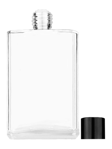 Elegant design 100 ml, 3 1/2oz  clear glass bottle  with reducer and black shiny cap.