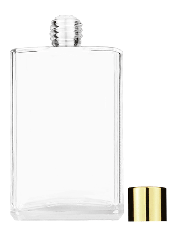 Elegant design 100 ml, 3 1/2oz  clear glass bottle  with reducer and shiny gold cap.