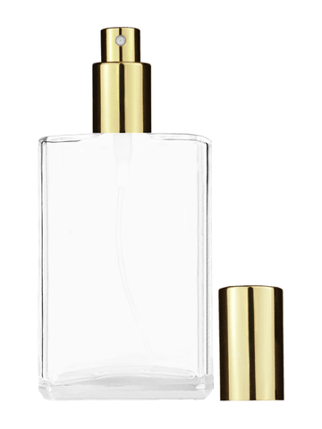 Elegant design 100 ml, 3 1/2oz  clear glass bottle  with shiny gold spray pump.