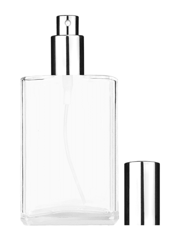 Elegant design 100 ml, 3 1/2oz  clear glass bottle  with shiny silver spray pump.