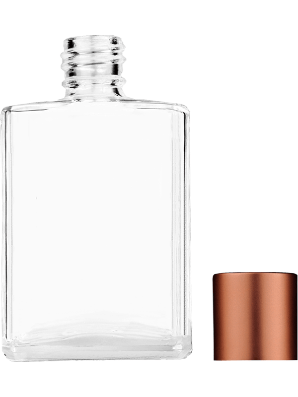 Empty Clear glass bottle with short matte copper cap capacity: 15ml, 1/2oz. For use with perfume or fragrance oil, essential oils, aromatic oils and aromatherapy.