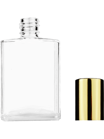 Elegant design 15ml, 1/2oz Clear glass bottle with shiny gold cap.