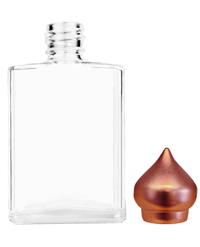 Empty Clear glass bottle with copper minaret dab on cap capacity 15ml.  For use with perfume or fragrance oil, essential oils, aromatic oils and aromatherapy.