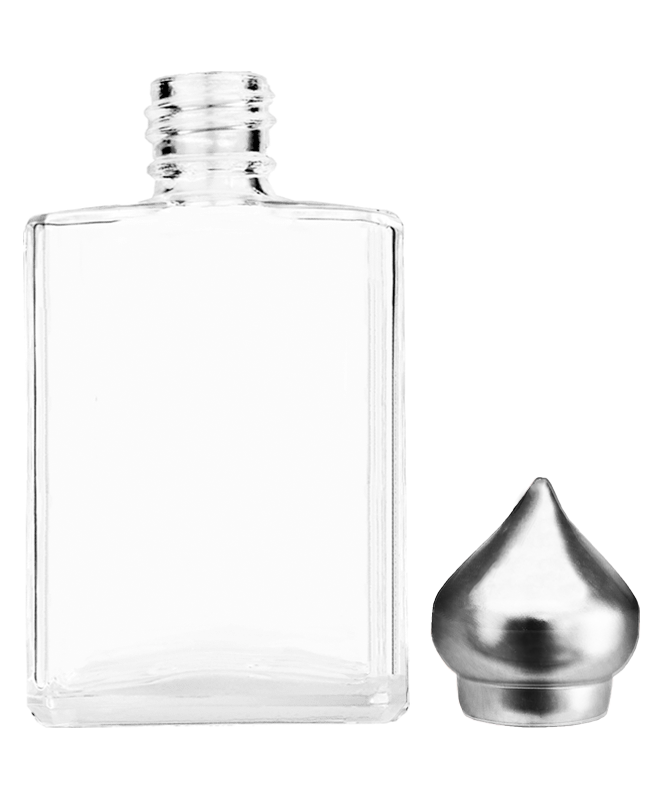 Empty Clear glass bottle with silver minaret dab on cap capacity 15ml.  For use with perfume or fragrance oil, essential oils, aromatic oils and aromatherapy.