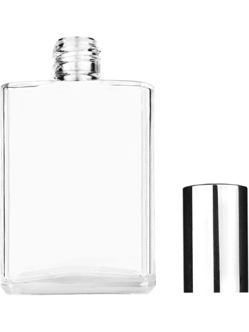 Elegant design 30 ml, clear glass bottle with shiny silver and cap.
