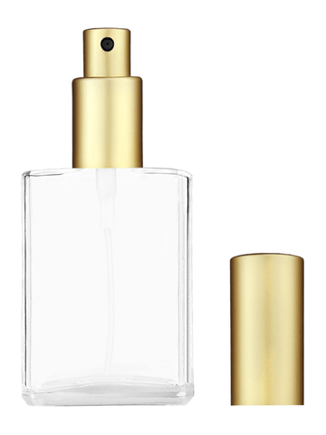 Elegant design 30 ml, clear glass bottle with sprayer and matte gold cap.