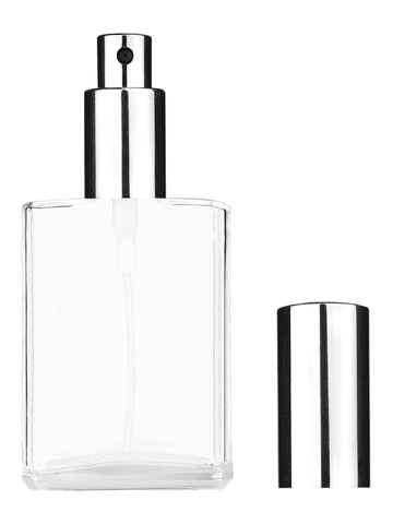 Elegant design 30 ml, clear glass bottle with sprayer and shiny silver cap.