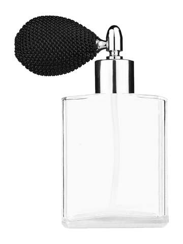 Elegant design 60 ml, 2oz  clear glass bottle  with black vintage style bulb sprayer with shiny silver collar cap.