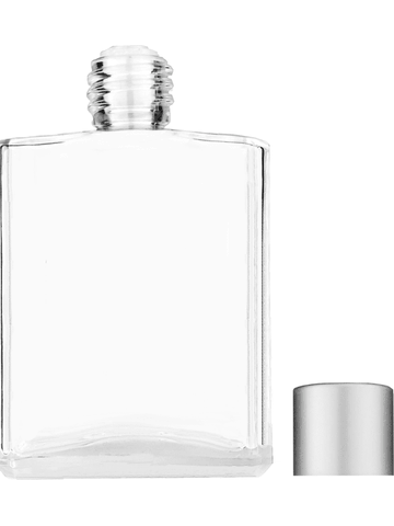 Elegant design 60 ml, 2oz  clear glass bottle  with reducer and silver matte cap.