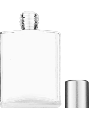 Elegant design 60 ml, 2oz  clear glass bottle  with reducer and tall silver matte cap.