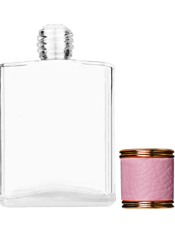Elegant design 60 ml, 2oz  clear glass bottle  with reducer and pink faux leather cap.