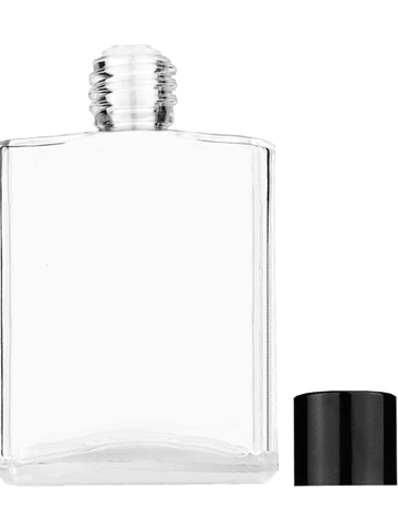 Elegant design 60 ml, 2oz  clear glass bottle  with reducer and black shiny cap.