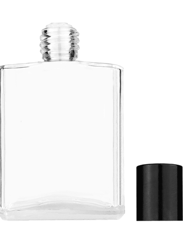 Elegant design 60 ml, 2oz  clear glass bottle  with reducer and tall black shiny cap.