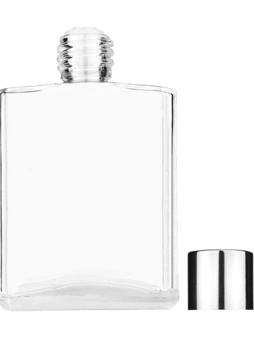 Elegant design 60 ml, 2oz  clear glass bottle  with reducer and shiny silver cap.